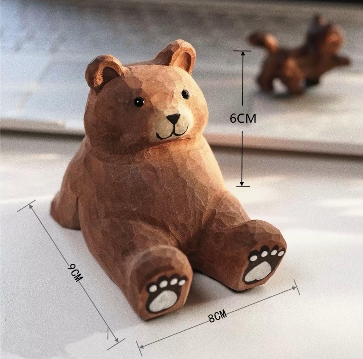 Hand Carved Wooden Bear Phone Stand, Handmade Wood Phone Holder, Bear Desk Stand, Solid Wood Phone Support, Cute Desk Accessory