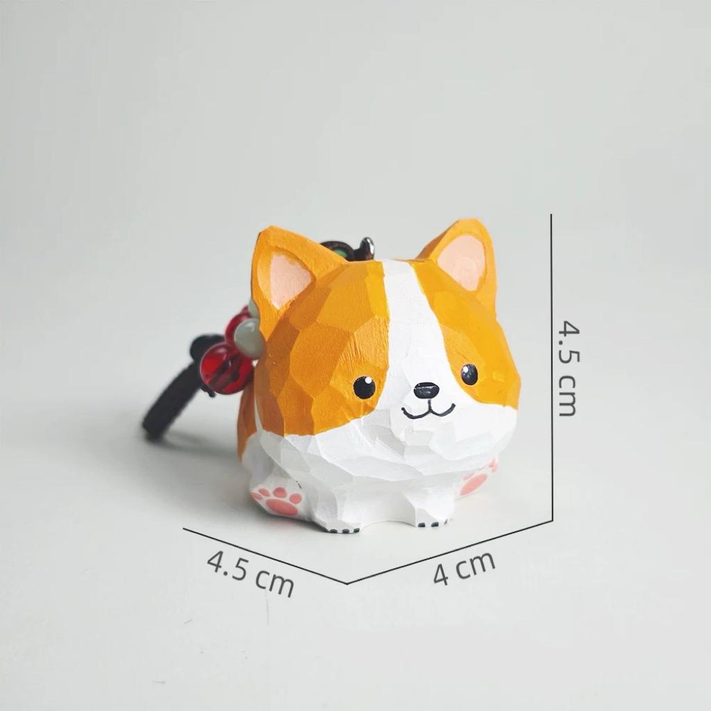 Hand Carved Wooden Corgi Keychain, Cute Dog Bag Charm, Handmade Wood Figurine Key Ring, Minimal Animal Gift for Friends