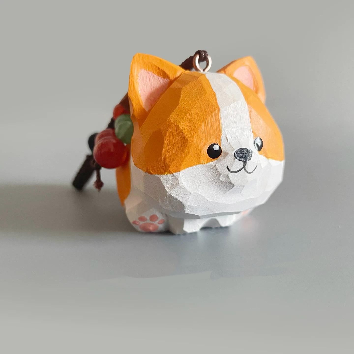 Hand Carved Wooden Corgi Keychain, Cute Dog Bag Charm, Handmade Wood Figurine Key Ring, Minimal Animal Gift for Friends