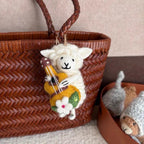 Handmade Felt Lamb Keychain, Cute Sheep with Guitar Bag Charm, Wool Animal Keyring Gift for Her