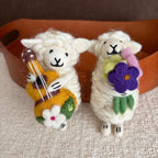 Handmade Felt Lamb Keychain, Cute Sheep with Guitar Bag Charm, Wool Animal Keyring Gift for Her