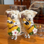 Handmade Felt Lamb Keychain, Cute Sheep with Guitar Bag Charm, Wool Animal Keyring Gift for Her