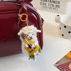 Handmade Felt Lamb Keychain, Cute Sheep with Guitar Bag Charm, Wool Animal Keyring Gift for Her