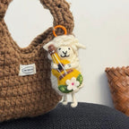 Handmade Felt Lamb Keychain, Cute Sheep with Guitar Bag Charm, Wool Animal Keyring Gift for Her