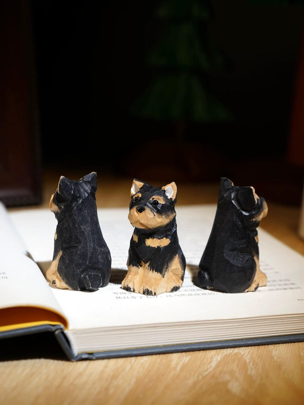 Japanese Style Handmade Wooden Rottweiler Puppy Figurine, Cute Dog Desk Decor, Mini Wood Carved Animal Ornament, Small Pet Sculpture Gift