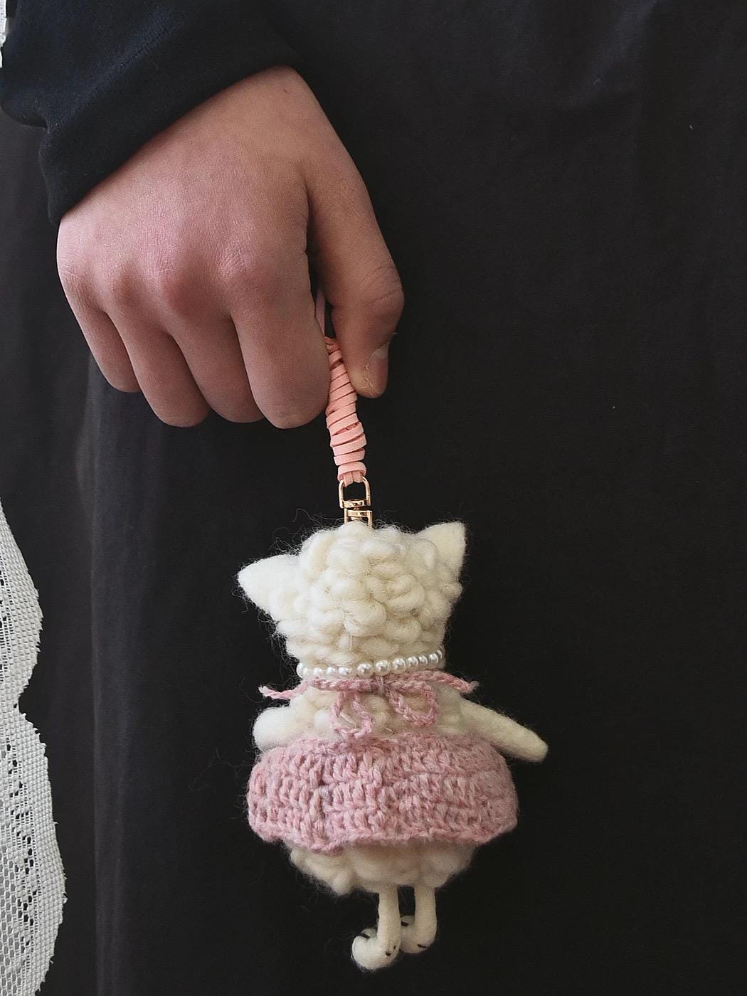 Handmade Felt Sheep Keychain, Cute Wool Lamb Bag Charm with Pink Sweater, Mini Animal Pendant Gift for Her