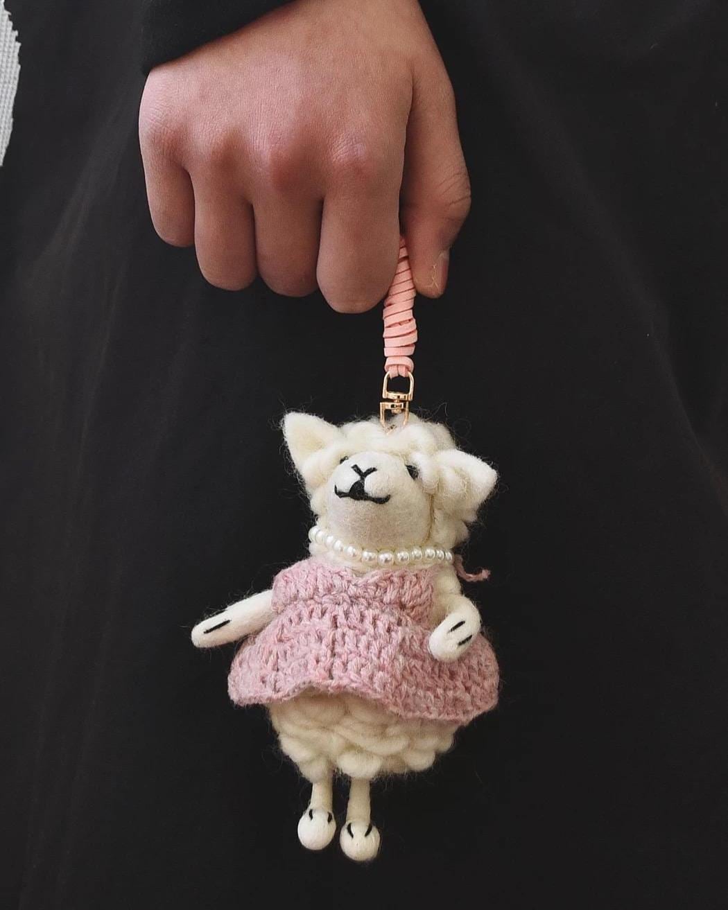 Handmade Felt Sheep Keychain, Cute Wool Lamb Bag Charm with Pink Sweater, Mini Animal Pendant Gift for Her