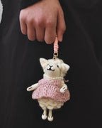 Handmade Felt Sheep Keychain, Cute Wool Lamb Bag Charm with Pink Sweater, Mini Animal Pendant Gift for Her