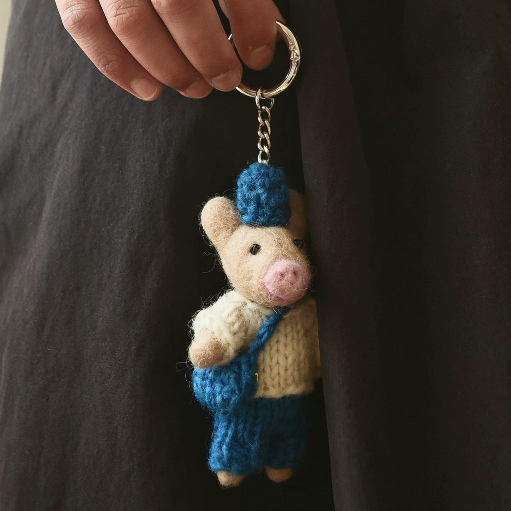 Japanese Style Handmade Wool Felt Pig Keychain, Cute Animal Bag Charm, Needle Felt Pig Pendant, Handmade Gift for Her