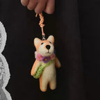 Handmade Felt Dog Keychain, Needle Felted Puppy Bag Charm with Detachable Key Ring, Cute Wool Animal Keychain Gift
