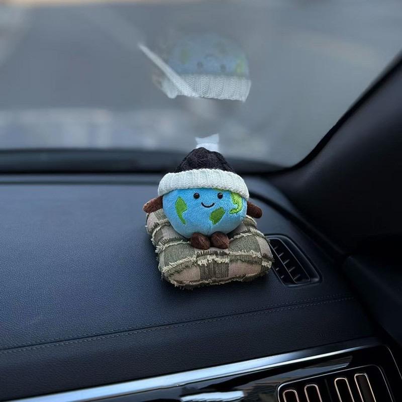 Plush Car Dashboard Decor, Cute Earth or Coffee Bean Ornament, Soft Car Interior Accessory, Funny Gift for Driver