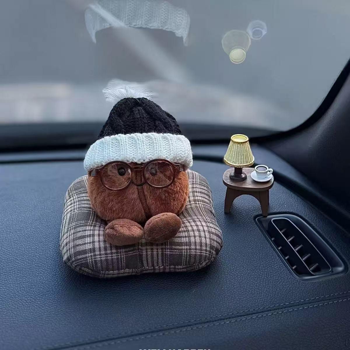 Plush Car Dashboard Decor, Cute Earth or Coffee Bean Ornament, Soft Car Interior Accessory, Funny Gift for Driver