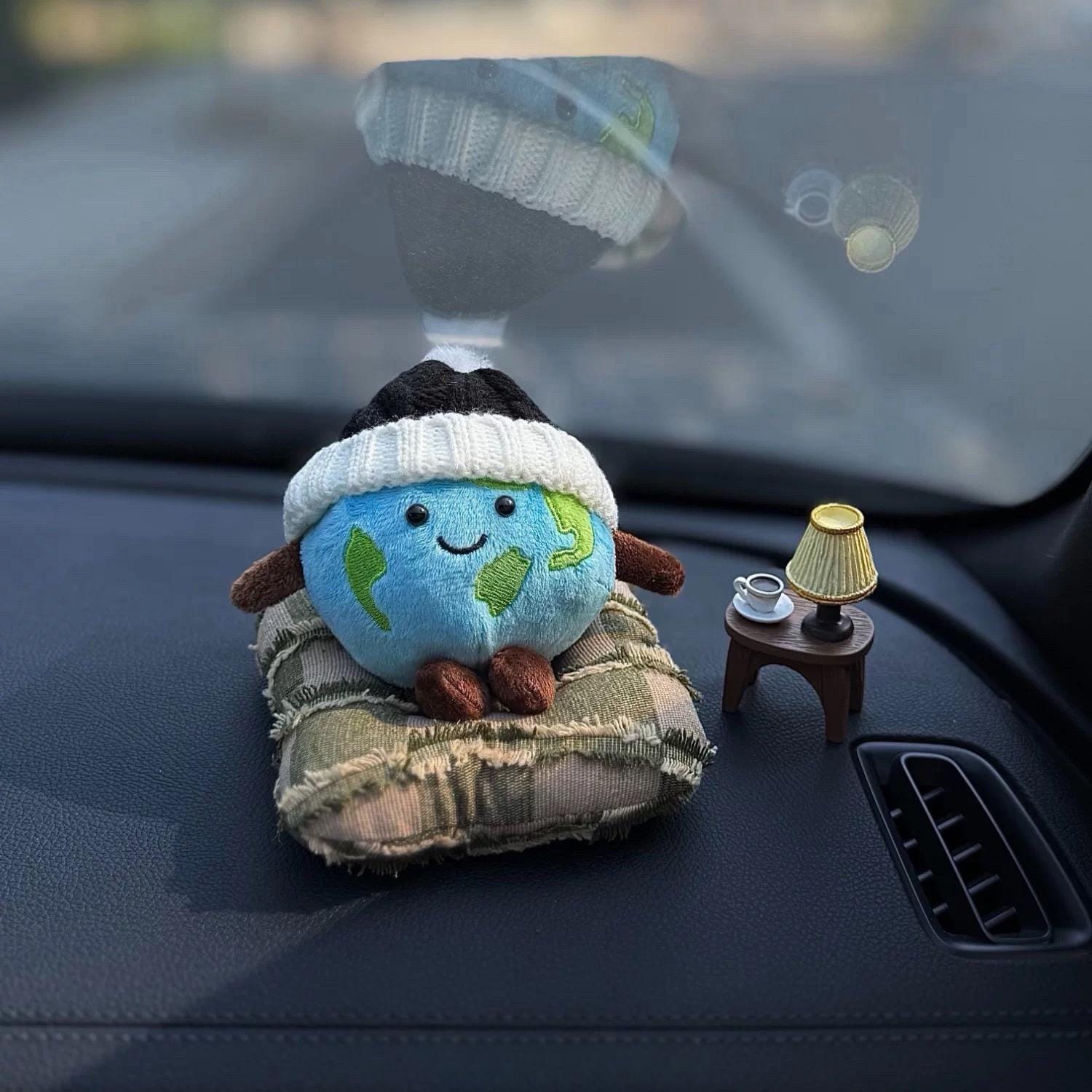 Plush Car Dashboard Decor, Cute Earth or Coffee Bean Ornament, Soft Car Interior Accessory, Funny Gift for Driver