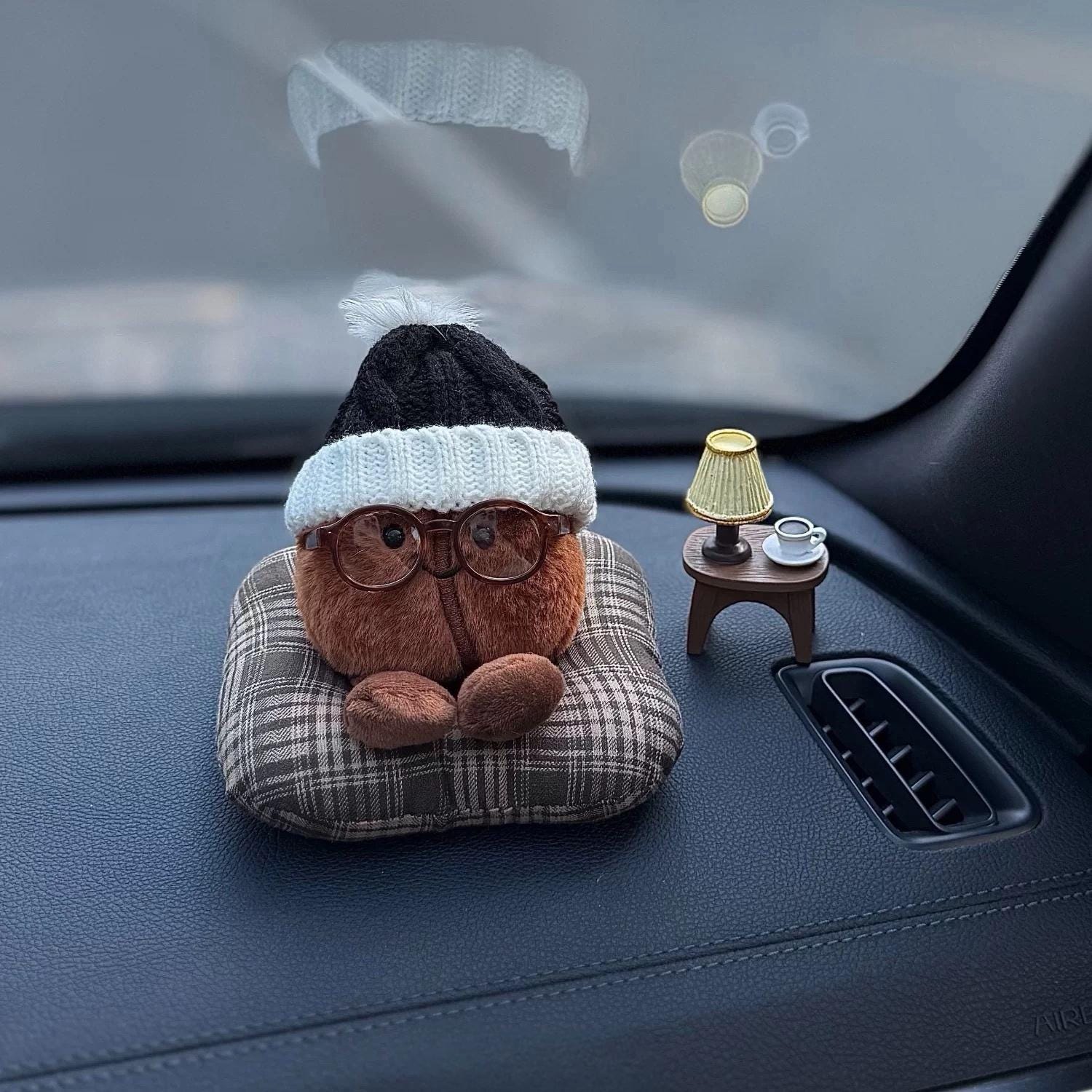 Plush Car Dashboard Decor, Cute Earth or Coffee Bean Ornament, Soft Car Interior Accessory, Funny Gift for Driver