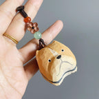 Hand Carved Wooden Bulldog Keychain, Cute Dog Bag Charm, Handmade Wood Animal Pendant, Car Mirror Hanging Decor, Gift for Dog Lovers