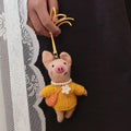 Handmade Felt Pig Keychain, Wool Felt Pig Doll Bag Charm with Yellow Sweater, Handcrafted Animal Keyring, Cute Handmade Gift