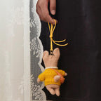 Handmade Felt Pig Keychain, Wool Felt Pig Doll Bag Charm with Yellow Sweater, Handcrafted Animal Keyring, Cute Handmade Gift