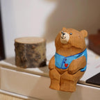 Hand Carved Wooden Bear Figurine, Mini Animal Sculpture, Desk Decor Ornament, Handmade Wood Art Gift for Friends, Kids