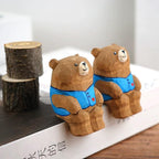 Hand Carved Wooden Bear Figurine, Mini Animal Sculpture, Desk Decor Ornament, Handmade Wood Art Gift for Friends, Kids