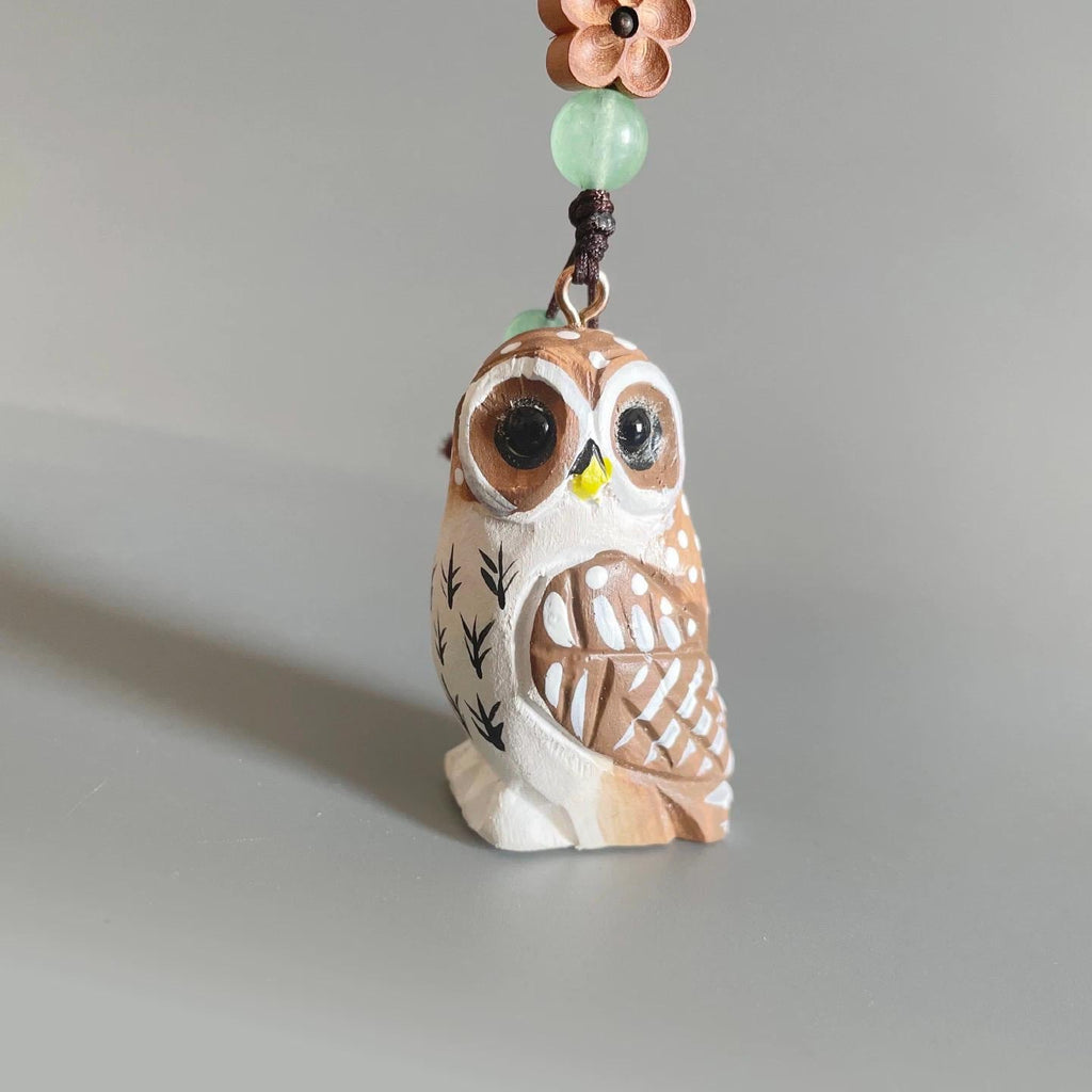 Handcrafted Wooden Owl Keychain, Cute Owl Bag Charm, Carved Wood Animal Key Ring, Funny Handmade Gift
