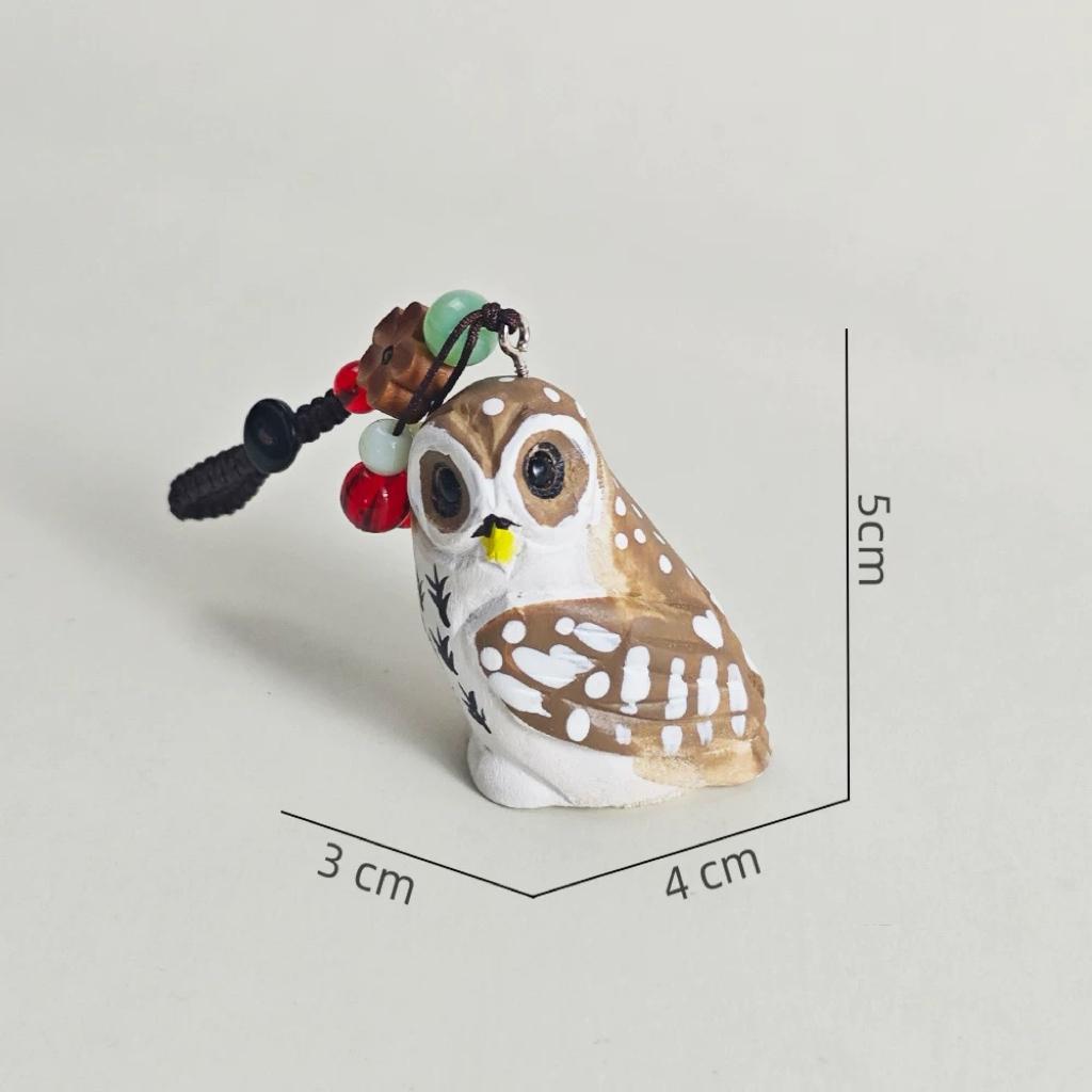 Handcrafted Wooden Owl Keychain, Cute Owl Bag Charm, Carved Wood Animal Key Ring, Funny Handmade Gift
