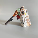 Handcrafted Wooden Owl Keychain, Cute Owl Bag Charm, Carved Wood Animal Key Ring, Funny Handmade Gift