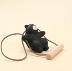 Hand-Carved Wooden Bear Swing Charm, Rolling eye Animal Car Hanging Ornament, Bag Keychain Pendant, Rustic Forest Decor Gift