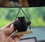 Hand-Carved Wooden Bear Swing Charm, Rolling eye Animal Car Hanging Ornament, Bag Keychain Pendant, Rustic Forest Decor Gift