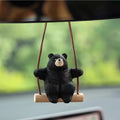 Hand-Carved Wooden Bear Swing Charm, Rolling eye Animal Car Hanging Ornament, Bag Keychain Pendant, Rustic Forest Decor Gift
