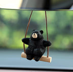 Hand-Carved Wooden Bear Swing Charm, Rolling eye Animal Car Hanging Ornament, Bag Keychain Pendant, Rustic Forest Decor Gift