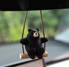 Hand-Carved Wooden Bear Swing Charm, Rolling eye Animal Car Hanging Ornament, Bag Keychain Pendant, Rustic Forest Decor Gift