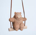 Wooden Hand-Carved Bear Swing Car Hanging Ornament, Cute Wooden Animal Rearview Mirror Charm, Handmade Car Decor, Bag Charm, Keychain Gift