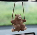Wooden Hand-Carved Bear Swing Car Hanging Ornament, Cute Wooden Animal Rearview Mirror Charm, Handmade Car Decor, Bag Charm, Keychain Gift