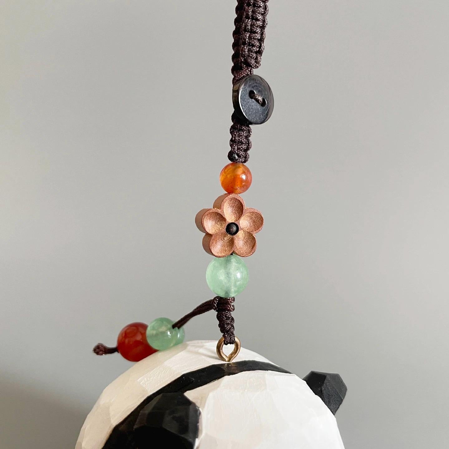 Japanese Style Angry Panda Wood Carving Keychain, Handmade Animal Charm, Cute Panda Bag Charm, Wooden Car Accessory, Gift for Her