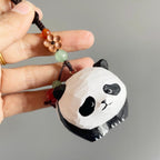 Japanese Style Round Panda Wood Carving Keychain, Handmade Panda Charm, Cute Animal Bag Charm, Wooden Key Holder, Car Hanging Decor Gift