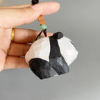 Japanese Style Round Panda Wood Carving Keychain, Handmade Panda Charm, Cute Animal Bag Charm, Wooden Key Holder, Car Hanging Decor Gift