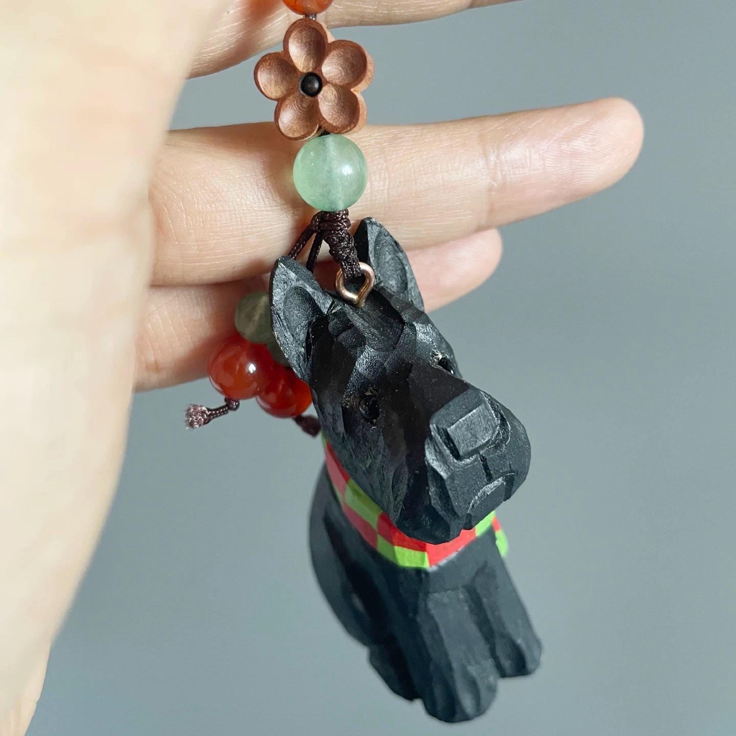 Japanese Style French Bulldog Wood Carving Keychain, Handmade Dog Charm, Cute Bulldog Bag Charm, Wooden Key Holder, Car Hanging Decor Gift