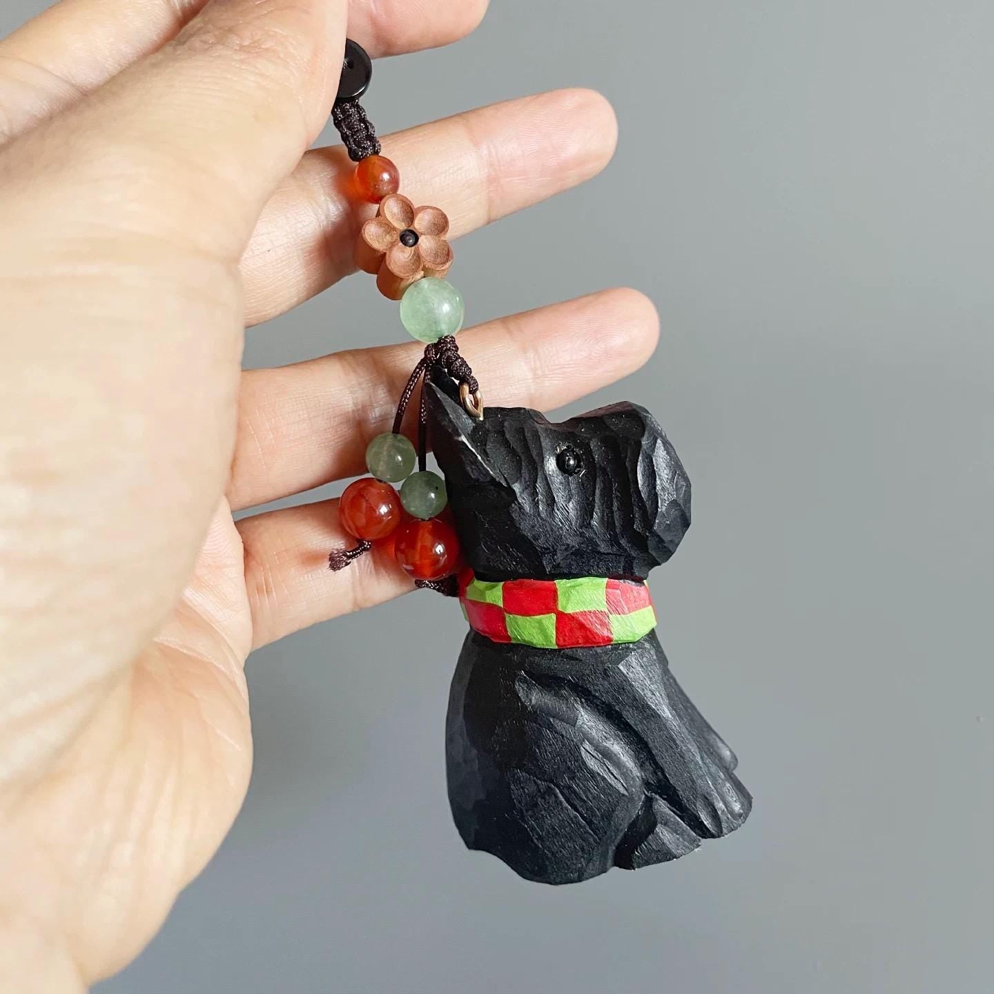 Japanese Style French Bulldog Wood Carving Keychain, Handmade Dog Charm, Cute Bulldog Bag Charm, Wooden Key Holder, Car Hanging Decor Gift