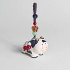 Japanese Style Cow Wood Carving Keychain, Handmade Cute Animal Charm, Wooden Bag Charm, Lucky Cow Ornament, Car Hanging Decor, Gift for Her