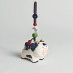 Japanese Style Cow Wood Carving Keychain, Handmade Cute Animal Charm, Wooden Bag Charm, Lucky Cow Ornament, Car Hanging Decor, Gift for Her