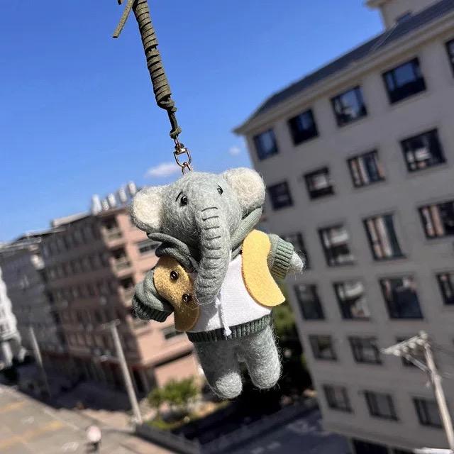 Handmade Wool Felt Cute Elephant Keychain, Dressed Elephant Bag Charm, Cute Handmade Animal Pendant, Unique Gift