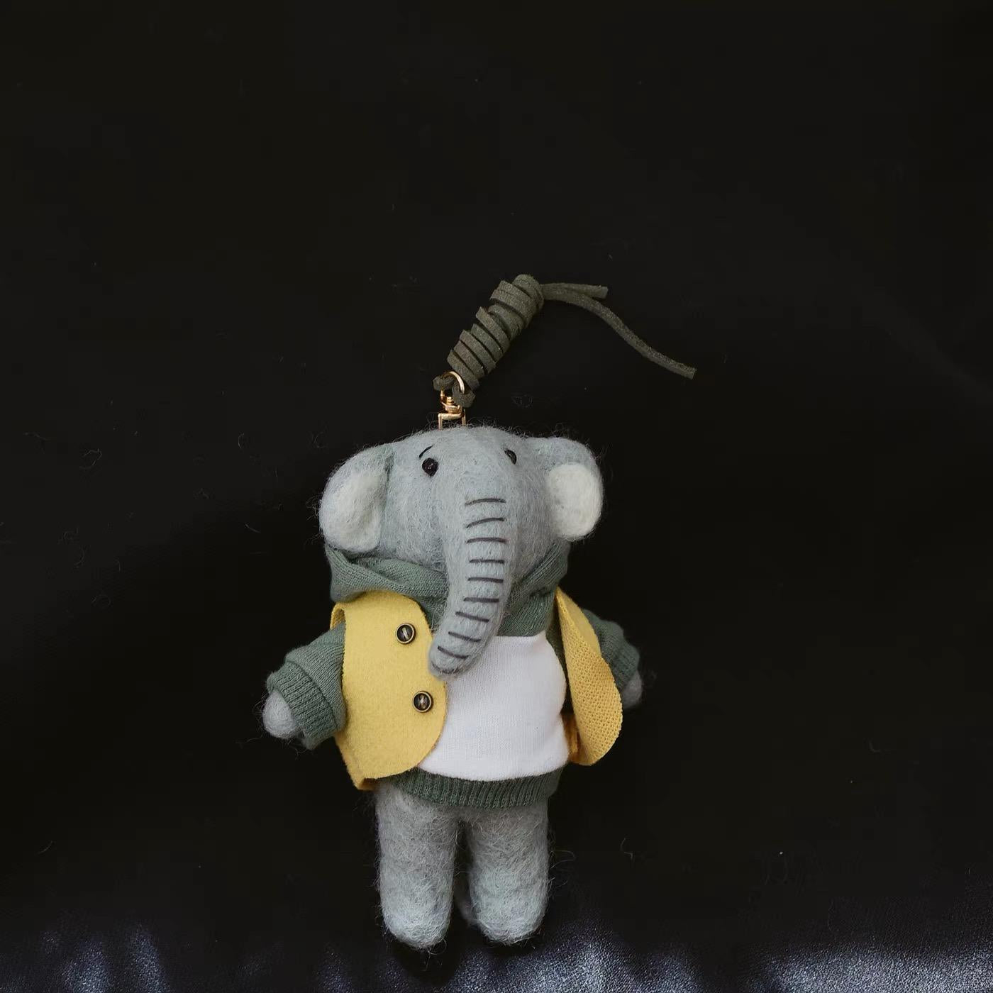 Handmade Wool Felt Cute Elephant Keychain, Dressed Elephant Bag Charm, Cute Handmade Animal Pendant, Unique Gift