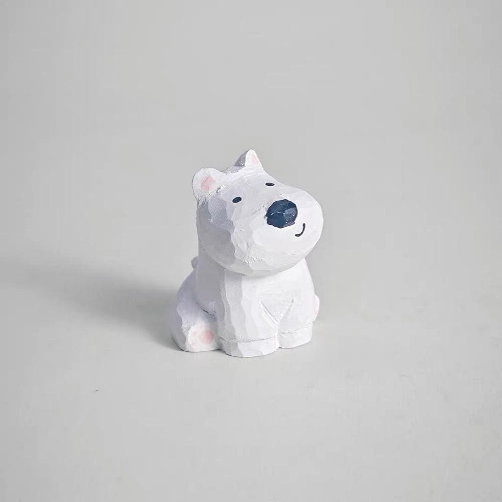 Hand Carved Wooden Westie Figurine – Minimalist White Puppy Sculpture, Handmade Desk Decor, Cute Animal Ornament, Gift for Dog Lovers, Art