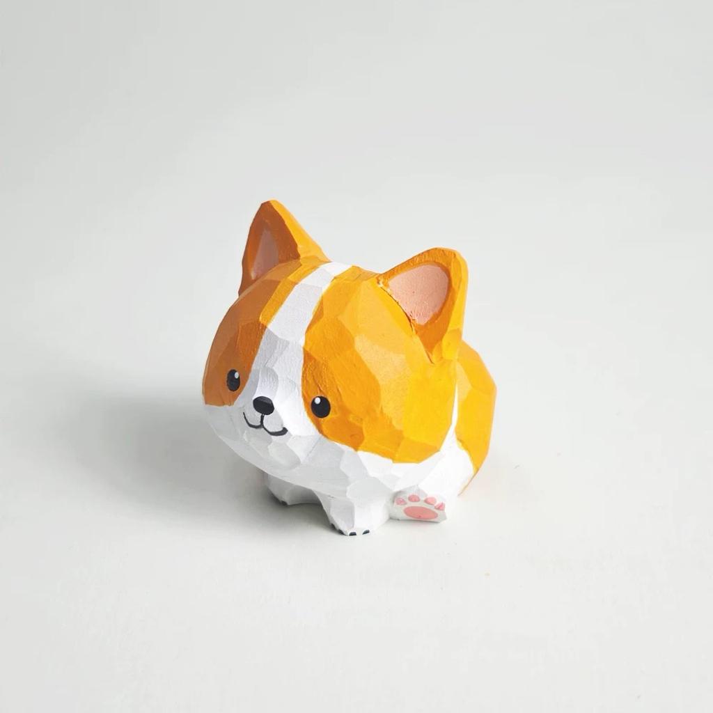 Hand Carved Wooden Corgi Figurine, Cute Dog Car decor, Handmade Wood desk decor, Minimal Animal Gift for Friends