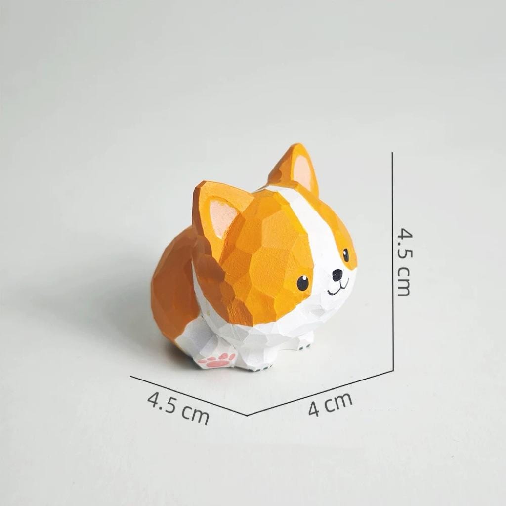 Hand Carved Wooden Corgi Figurine, Cute Dog Car decor, Handmade Wood desk decor, Minimal Animal Gift for Friends