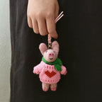 LoveHeart Handmade Wool Felt Pig Keychain, Cute Pink Pig Bag Charm with Heart Sweater, Needle Felt Animal Pendant, Gift for Her