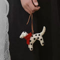 Handmade Wool Felt Dalmatian Dog Keychain, Spotted Puppy with Red Scarf, Animal Bag Charm