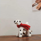 Handmade Wool Felt Dalmatian Dog Keychain, Spotted Puppy with Red Scarf, Animal Bag Charm