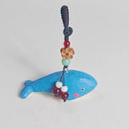 Japanese Handmade Wooden Blue Whale Keychain, Cute Whale Wood Carving Bag Charm, Kawaii Ocean Animal Pendant Key Chain, Gift for Her