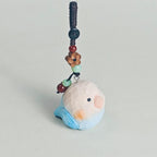 Japanese Handmade Wooden Blue Bird Keychain, Cute Bird Wood Carving Bag Charm, Kawaii Animal Pendant Key Chain, Lucky Gift for Her